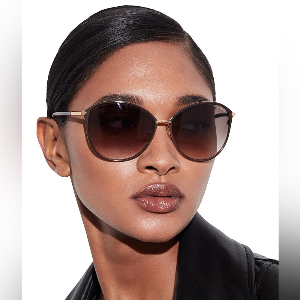 Tom Ford Brown Gradient Cat-Eye Sunglasses with Gold Accents